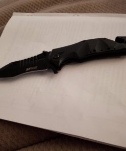 MTech USA – Spring Assisted Folding Knife – Black Stainless Steel Blade and Black Aluminum Handle with Rope Cutter, Glass Punch and Pocket Clip - Hunting, Camping, Survival, Tactical, EDC – MT-A845BK Black Blade 58 61wgkx15xvL