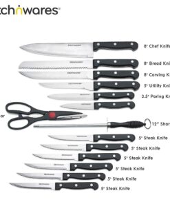 Alternative view of Knife Set With Wooden Block - 15 Piece Set Includes Chef Knife, Bread Knife, Carving Knife, Utility Knife, Paring Knife, Steak Knife, Boning Knife, Scissors And Knife Sharpener. - By Kitch N’ Wares