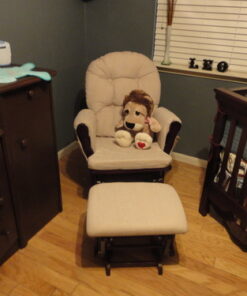 Storkcraft Premium Hoop Glider and Ottoman (Cherry Base, Beige Cushion) – Padded Cushions with Storage Pocket, Smooth Rocking Motion, Easy to Assemble, Solid Hardwood Base Ch/Beige <M21> 33 61wnC7I9S L