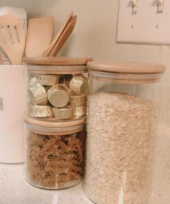 ComSaf Airtight Canisters for Bulk Food Storage Set of 3-17/22/43oz, BPA Free High Borosilicate Glass Cookies Jar with Bamboo Lid, Cylinder Cereal Container with Sealing 17oz/22oz/43oz 56 61wqOK3DaUL