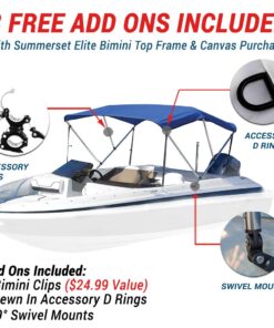 Summerset Elite Bimini Top by Eevelle | 3 Bow Boat Canvas Top | 1" Aluminum Frame and Hardware | Sunlight Protected | 46" Tall (Black, 6'L x 46" H x 85"-90") 13 61ws1zouAHL