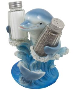 Dolphin Riding Ocean Wave Salt and Pepper Shaker Set with Figurine Holder in Decorative Tropical Kitchen Decor Spice Racks & Porpoise Display Stands or Beach Bar As Gifts for Dolphin Lovers 9 61ws3iO9U6L