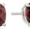 Amazon Collection 925 Sterling Silver Cushion Cut Birthstone Stud Earrings for Women Red Garnet,January 6 mm