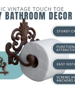 Alternative view of Decorative Cast Iron Fleur De Lis Toilet Paper Roll Holder - Wall Mounted, Rust Brown - French-Inspired, Vintage Rustic Design - Bathroom Accessory with Easy Installation - Included Screws and Anchors