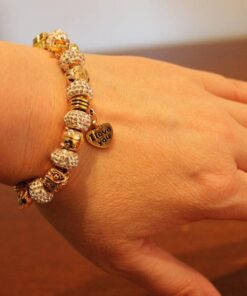 Long Way® Gold Plated Snake Chain Glass Beads I Love You Charm Beaded Bracelets for Women Yellow 35 61x0PPyQFSL