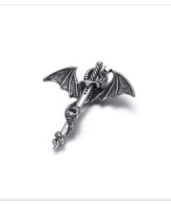 Xusamss Punk Titanium Steel Dragon Sword Wing Pendant Necklaces White 13 61x0bjww8GL