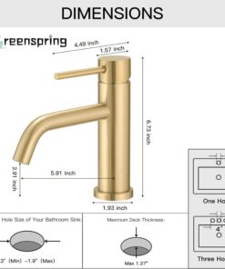 Greenspring Brushed Gold Bathroom Faucet for Sink 1 Hole Single Handle Modern Bathroom Sink Faucet Lavatory Commercial Bath Vanity Tap with Pop Up Drain Style A 12 61x4BolKxL