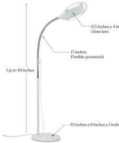 Brightech LightView Pro Magnifying Floor Lamp - Hands Free Magnifier with Bright LED Light for Reading - Work Light with Flexible Gooseneck - Standing Mag Lamp 3 Diopter (1.75x) 21 61xOFFQZ18L