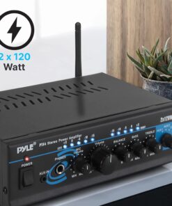 Pyle Home Home Audio Power Amplifier System with Bluetooth - 2X120W Mini Dual Channel Mixer Sound Stereo Receiver Box w/ RCA, AUX, Mic Input - For Amplified Speakers, PA, Theater, Studio Use -PTA4 25 61xPYUFsZ9L