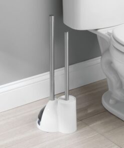 iDesign Plastic Toilet Bowl Plunger Set, Slim Compact Combo, 7.5" x 6" x 19", White and Brushed Stainless Steel 9 61xU39Nr67L