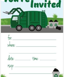 Garbage Truck Birthday Party Invitations - Fill In Style (20 Count) With Envelopes