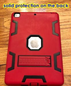 TIANLI iPad 6th Generation Cases,iPad 2018 Case,iPad 9.7 inch Case Three Layer Heavy Duty Shockproof Protective Hybrid High Impact Resistant Cover with Kickstand for iPad A1893/A1954/A1822/A1823,Red Red/Black 36 61xxKOx1kLL