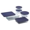 Pyrex Simply Store 10-Pc Glass Food Storage Container Set with Lid, 6-Cup, 3-Cup, 4-Cup & 2-Cup Round & Rectangular Meal Prep Containers , BPA-Free Lid, Dishwasher, Microwave and Freezer Safe,Blue 10 PC Set (Blue) 37 61y1MbVYEhL