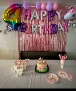 Unicorn Themed Party Supplies Set,Unicorn Cake Plates,Cups,Napkins,Tablecloth,Straws&Decoration,Paper Disposable Tableware Set for Girls Children Birthday Party or First,Baby Shower, Serves 16 Guests 38 61y1s57 sWL