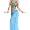 ZLTdream Lady's Belly Dance Chiffon Banadge Top and Lantern Coins Pants One Size Light Blue 4 61y73DTxRCL