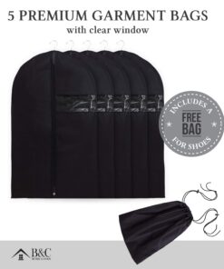 Garment Bags with Shoe Bag - Breathable Garment Bag Covers Set of 5 for Suit Carriers, Dresses, Linens, Storage or Travel - Suit Bag with Clear Window 34 61yC8w0XMTL
