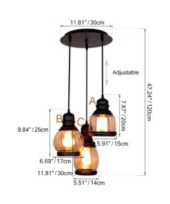 UNITARY Farmhouse Pendant Lights Kitchen Island, Kitchen Light Fixtures, Rustic Dining Room Light Fixture with 3 E26 Bulb Sockets, Black Metal and Glass Jar Chandelier, Ceiling Pendant Light Fixtures 27 61yJx foAL