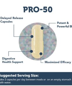 Vitamin Bounty Pro-50 Probiotics - 13 Probiotic Strains, Gut Health, Digestive Health, Probiotic for Women and Men, Delayed Release Capsule with Prebiotic Greens - 60 Capsules 60 Count (Pack of 1) 25 61yP 8fZuyL