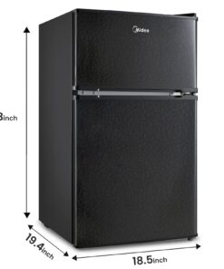 Alternative view of Midea WHD-113FB1 Double Door Mini Fridge with Freezer for Bedroom Office or Dorm with Adjustable Remove Glass Shelves Compact Refrigerator, 3.1 cu ft, Black