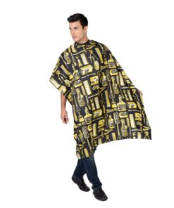 Betty Dain Vintage Print Barber Cutting Cape, Stylish, Lightweight Fabric Repels Hair, Classic Color and Pattern, Water-Resistant, Snap Neck Closure, Generous 45 x 60 Inch Size, Gold