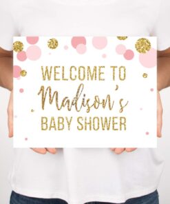 Andaz Press Blush Pink Gold Glitter Girl Baby Shower Party Collection, Personalized Party Sign, Welcome to Madison's Baby Shower, 8.5x11-inch, 1-Pack, Custom Name and Age Sign Baby Shower Custom 9 61ySp3LgIbL