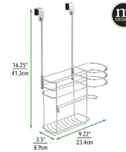 mDesign Metal Bathroom 2 Section Storage Tool Organizer Basket Tray - Hang Over Cabinet Door - Storage for Hair Dryer, Straightener, Curling Iron, Styling Products - Concerto Collection - Chrome 21 61yWCpAAQeL