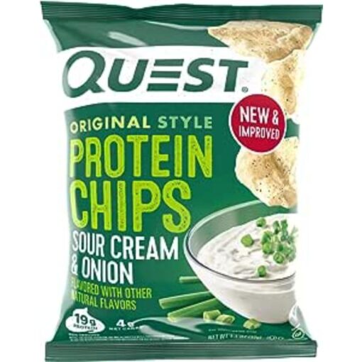 Quest Nutrition Sour Cream & Onion Protein Chips, Low Carb, Gluten Free, Potato Free, Baked, (8 Count of 1.1 oz Bags) 9 oz 1.1 Ounce (Pack of 8)