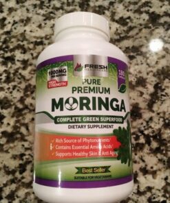 FRESH HEALTHCARE Moringa Oleifera 180 Capsules – 100% Pure Leaf Powder - 3 Month Supply - Non GMO and Gluten Free - Complete Green Superfood Supplement - Energy, Metabolism and Immune Support 27 61yrLpoYESL
