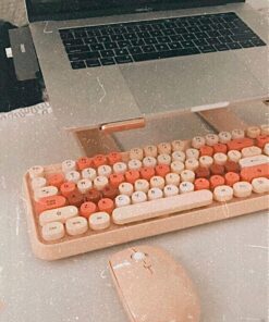 SADES V2020 Keyboard and Mouse Combo, Colorful Wireless Keyboard with Round Keycaps,2.4GHz Dropout-Free Connection,Long Battery Life,Cute Wireless Mouse for PC/Laptop/Computer (MilkTea Color) MilkTea color 41 61yrPcA7bxL