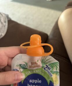 ChooMee SoftSip Food Pouch Top | Baby Led Weaning | No Spill Flow Control Valve, Protects Childs Mouth, 100% Silicone, BPA Free | 2CT Orange Aqua 49 61yx7lr JUL