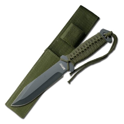 MTech USA – Fixed Blade Knife –Black Stainless Steel Blade, Green Cord Wrapped Handle, Full Tang, Includes Nylon Sheath - Hunting, Camping, Survival, Tactical, EDC – MT-528C, Small