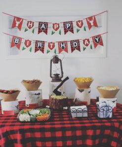 Woodland Reindeer Happy Birthday Banner Pennant Camping Party Banner 26 61z9PyYKngL