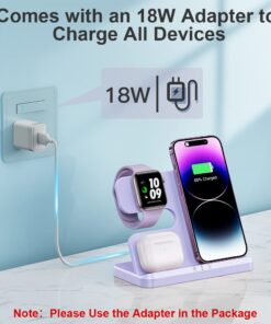 JARGOU 3 in 1 Wireless Charging Station Wireless Charger for iPhone 15 14 13 12 11 Pro Max/X/8 Charging Station for Multiple Devices for Apple Watch for AirPods 2/3/Pro/Pro 2 D-Purple 19 61zLBKfh9bL