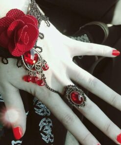 ArRord Handmade Retro Black Lace Vampire Gothic Jewelry Women Bracelet and Ring with Flower for Dinner Birthday Wedding Bridal Party 19 61zYraUaz7L