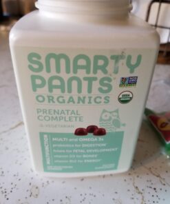 SmartyPants Organic Prenatal Vitamins, Daily Multivitamin: Methylfolate, Probiotics, Vitamins C, D3, B12, K & Zinc for Immune Support, Digestive Health, & Fetal Development, 120 Gummies, 30 Day Supply 120 Count (Pack of 1) 55 61zf55eu18L