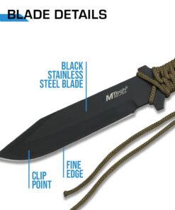 MTech USA – Fixed Blade Knife –Black Stainless Steel Blade, Green Cord Wrapped Handle, Full Tang, Includes Nylon Sheath - Hunting, Camping, Survival, Tactical, EDC – MT-528C, Small 23 61znj0p7EpL