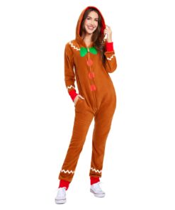 Tipsy Elves Christmas Onesies for Adults - Comfy Men’s and Women’s Matching Holiday Jumpsuits with Convenient Pockets Medium Gingerbread Brown 11 61zx7AGolAL