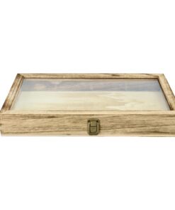 MOOCA Jewelry Display Case with Tempered Glass Lid and Metal Clasp, Home Organization Storage Box, 15 W x 8 1/2 D x 2 H in, Oak Color 12 61zyqYRVM8L