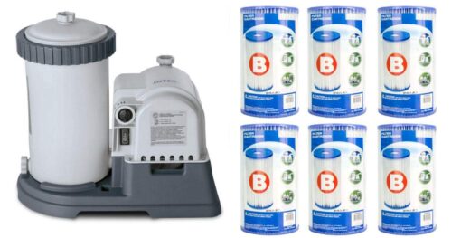 Intex Krystal Clear 2500 GPH Pump Pool Filter with Ground Fault Circuit Interrupter and Multiple Type B Cartridges for Above Ground Pools, Black