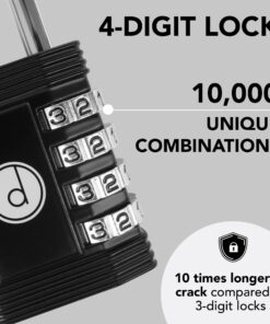 Padlock 4 Digit Combination Lock - for Gym School Locker, Outdoor Gate, Shed, Fence, and Storage, Combo Lock - Locker Lock- Weatherproof Metal - Keyless, Easy to Set, Resettable - Black 19 71 1FoEgfBL