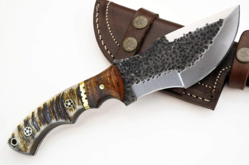 Whole Earth Supply D2 Tracker Hunting Knife Large Knives Survival Skinning Hammered Sheath Steel