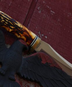 Uncle Henry 153UH Golden Spike Fixed Blade Knife with 5in High Carbon S.S. Blade, Staglon Handle, Sharpening Stone, Full Tang, and Leather Sheath for Hunting, Skinning, Camping, and Outdoors 153UH Golden Spike (Box) 23 71 2siH9gL