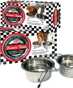 SPOT Diner Time Double Diner | Stainless Steel Feeder For Dogs | Stainless Steel Feeder For Cats | Non-Skid Feeder | Dishwasher Safe | 1 Pint | For Aggressive Dogs | By Ethical Pet