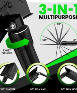 RHINO USA Folding Survival Shovel w/Pick - Heavy Duty Carbon Steel Military Style Entrenching Tool for Off Road, Camping, Gardening, Beach, Digging Dirt, Sand, Mud & Snow. 36 71 4ZJu9 L