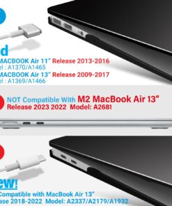 IBENZER Macbook Air 13 Inch Case A1466 A1369, Hard Shell Case with Keyboard & Screen Cover for Apple Mac Air 13 Old Version 2017 2016 2015 2014 2013 2012 2011 2010, Black, A13BK+2 For Macbook Air 13'' A1466/A1369 32 71 5Tw3e9AL