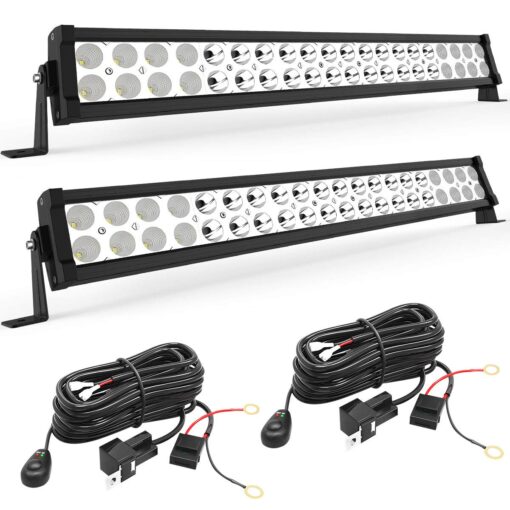 YITAMOTOR LED Light Bar 2pcs 24 inches Light Bar Spot Flood Combo Off Road Driving Lights with 2pcs Wiring Harness Compatible for Jeep, Pickup, ATV, Truck, 4x4, 4WD, Trailer, UTV, Boat, 120W LED Bar 22 inch Black