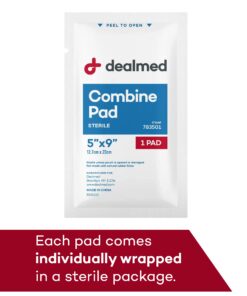Dealmed Sterile Abdominal (ABD) Combine Pads, 5" x 9" Individually Wrapped, Disposable and Latex-Free Wound Dressing for First Aid Kit and Medical Facilities (Box of 20) 5” x 9” (Box of 20) 24 71 74r8vXPL