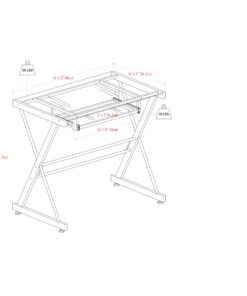 Walker Edison Metal and Glass Work From Home Laptop Computer Gaming Desk with Slide In Keyboard Tray Home Office, 31 Inch, Silver Single Desk Stanford 40 71 8Mm UL