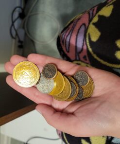 The Dragon's Hoard: 60 Real Metal Fantasy Coins with Leather Pouch | Board Game Accessory for Tabletop RPG Role-Play Strategy Games | Bronze, Silver, and Gold Colored Coins 31 71 9vkYcRcL