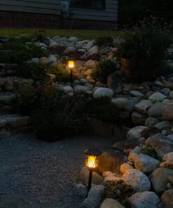 TomCare Solar Lights Metal Flickering Flame Solar Torches Lights Waterproof Outdoor Heavy Duty Lighting Solar Pathway Lights Landscape Lighting Dusk to Dawn Auto On/Off for Garden Patio Yard, 4 Pack Black 33 71 9yRmOyzL